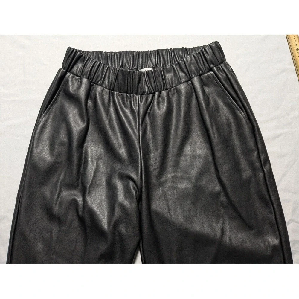 LISADNYC x THE DROP Women Large Black Vegan Leather Pull-On‎ Pants EUC